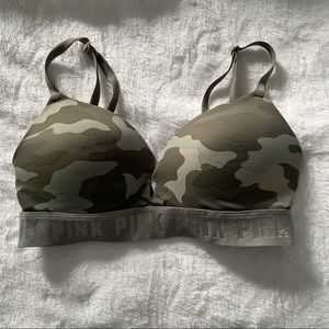 PINK Victoria’s Secret Wear Everywhere Wireless Push Up, Green Camo, 32D